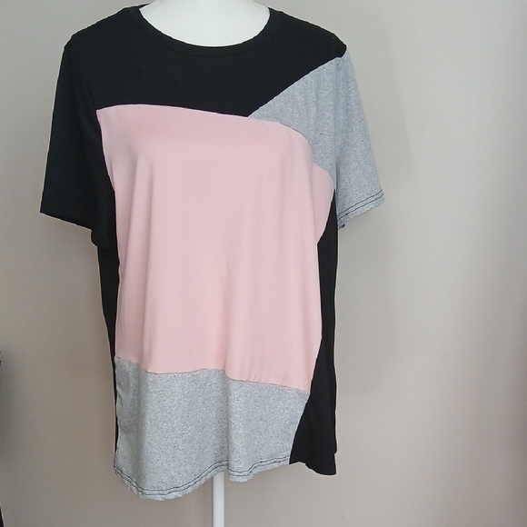 SHEIN Black, Pink, and Gray Colorblock Top - Picture 1 of 3
